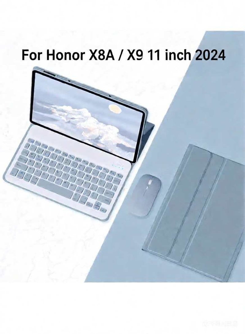 حافظة لوحة مفاتيح عربية وإنجليزية لهاتف Honor X8A /X9 مقاس 11 بوصة 2024 مع حامل قلم ولوحة مفاتيح لاسلكية قابلة للفصل وحافظة جلدية ذكية رفيعة للغاية مع ماوس - Image 1